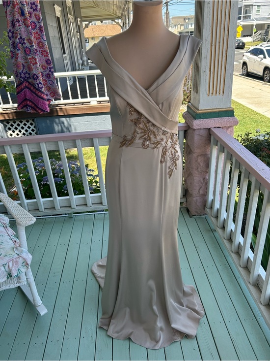 Mon Cheri Dresses & Skirts - Mon Cheri Champagne Satin Embellished Maxi Dress